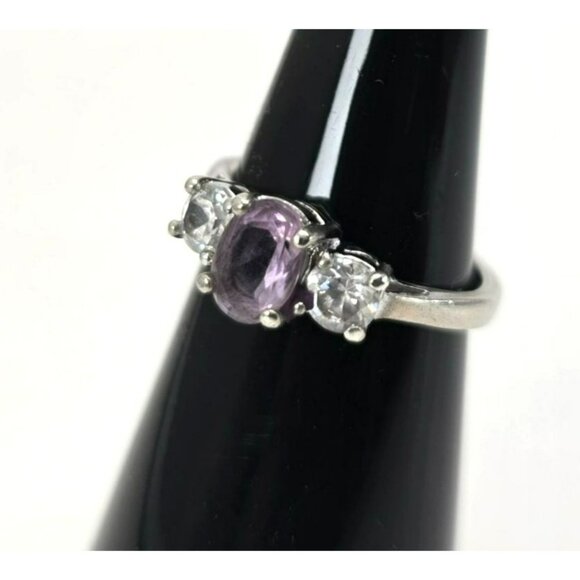 Amethyst & White Topaz Sterling Silver Ring Size 5.75 Elegant Oval Cut LI647 - Picture 7 of 16